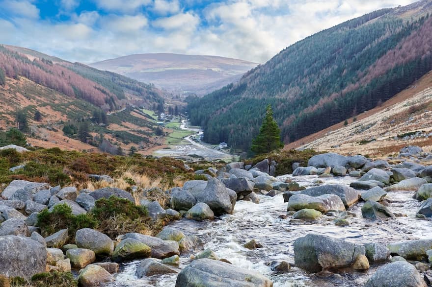 wicklow mountains split in half with stream full of stones