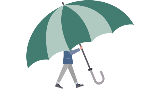 Man under large umbrella