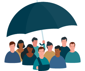 Crowd under umbrella